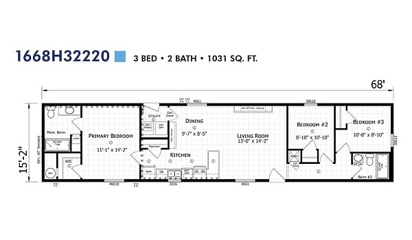 Paramount Singlewide / 1668H32220 Layout 94321