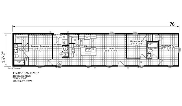 Paramount Singlewide / Westbrook 1676H32107 Layout 122040