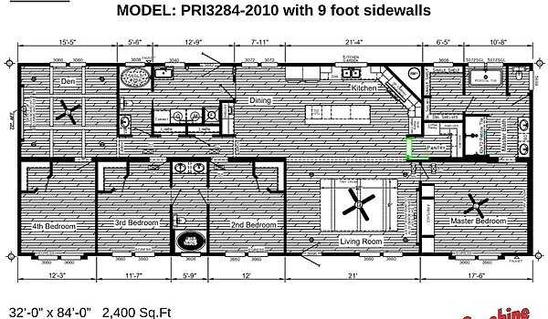 Prime / PRI3284-2010 with 9 foot Sidewalls & Hidden Pantry Layout 117866