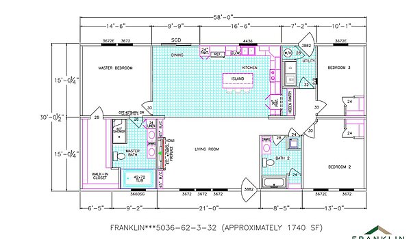 Classic Series DW / The Riverview 5036-72-4-32 3BR Layout 91985