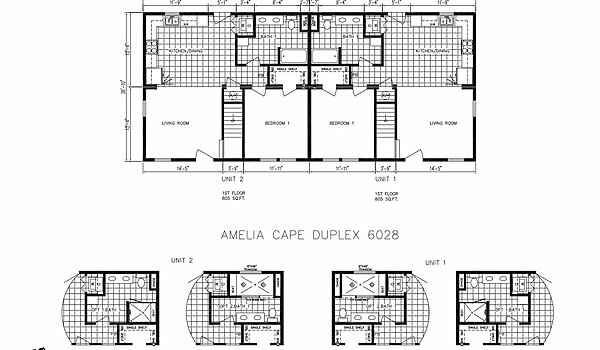 Preferred Series / Amelia Cozy Cottage One Story Cape Duplex Layout 128999